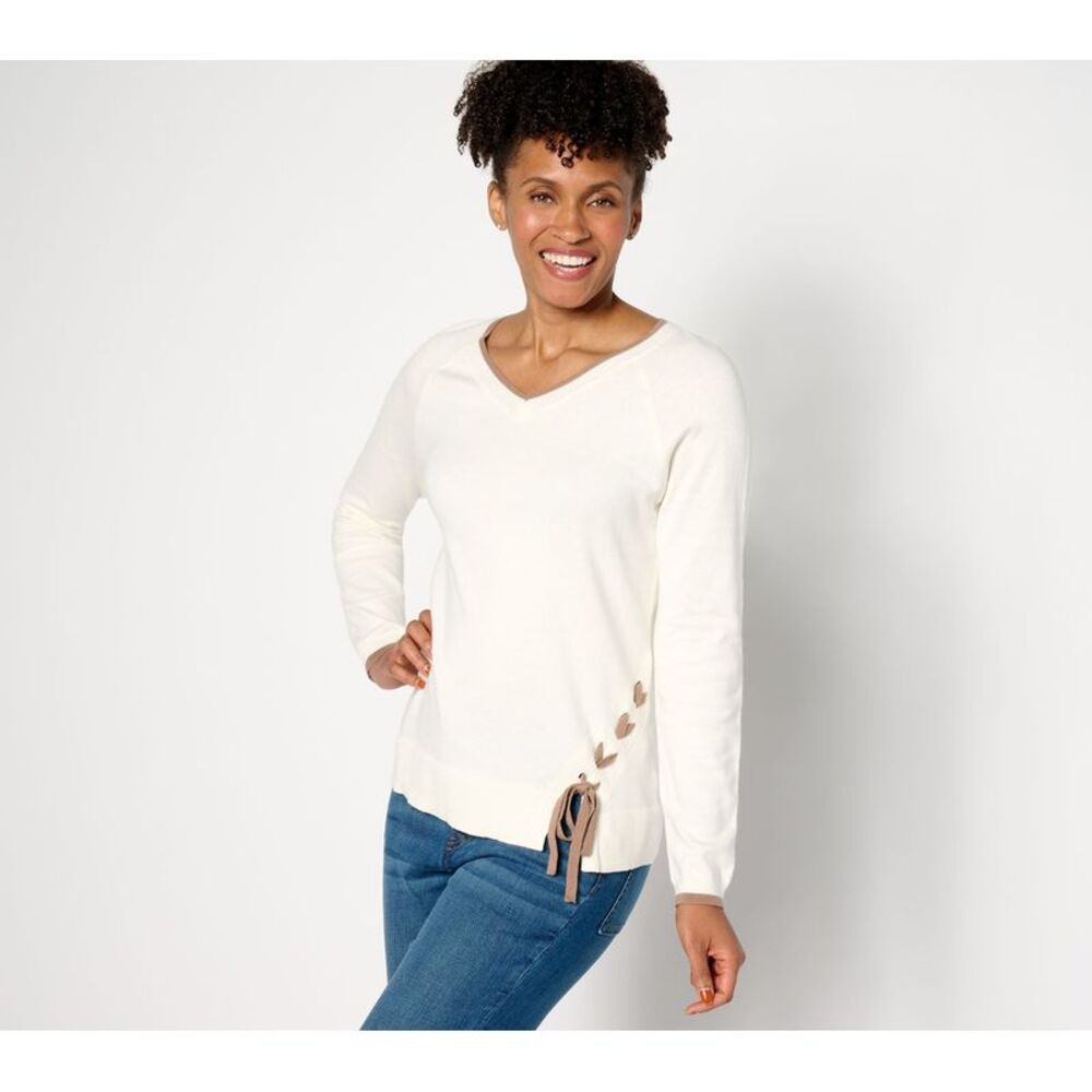 Adidas Women's Top Sweater Sz XL Lace-Up Detail White A636529
